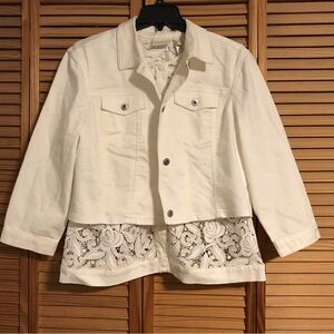Chico's Cream Jean Jacket with Lace Hem